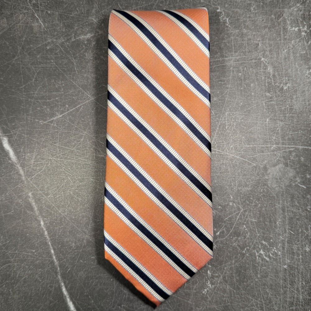 Mens Tie | Nautica | Orange Navy Blue White Striped Silk Necktie